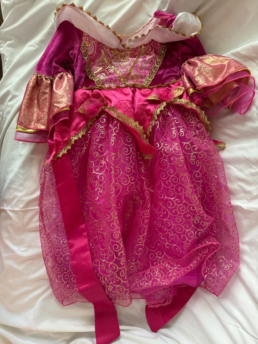 Girls' Pink Princess Party Dress with Gold Trim